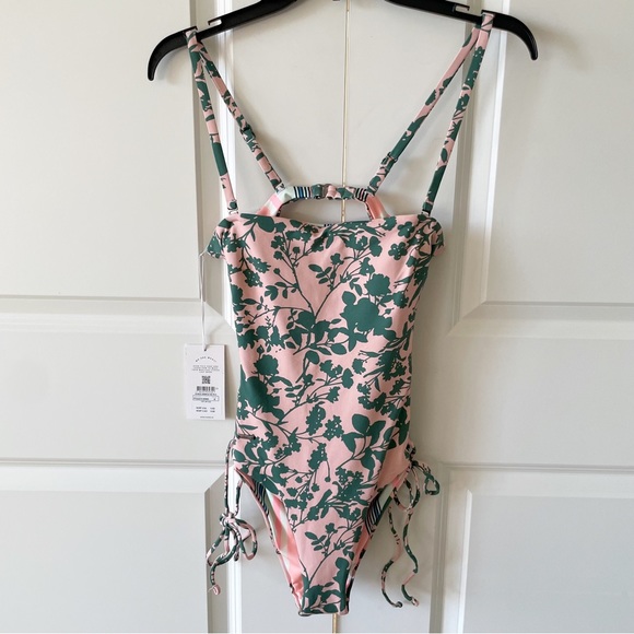 Maaji Peach and Green Floral Side Ties One Piece Swimsuit Size Medium - Picture 2 of 13